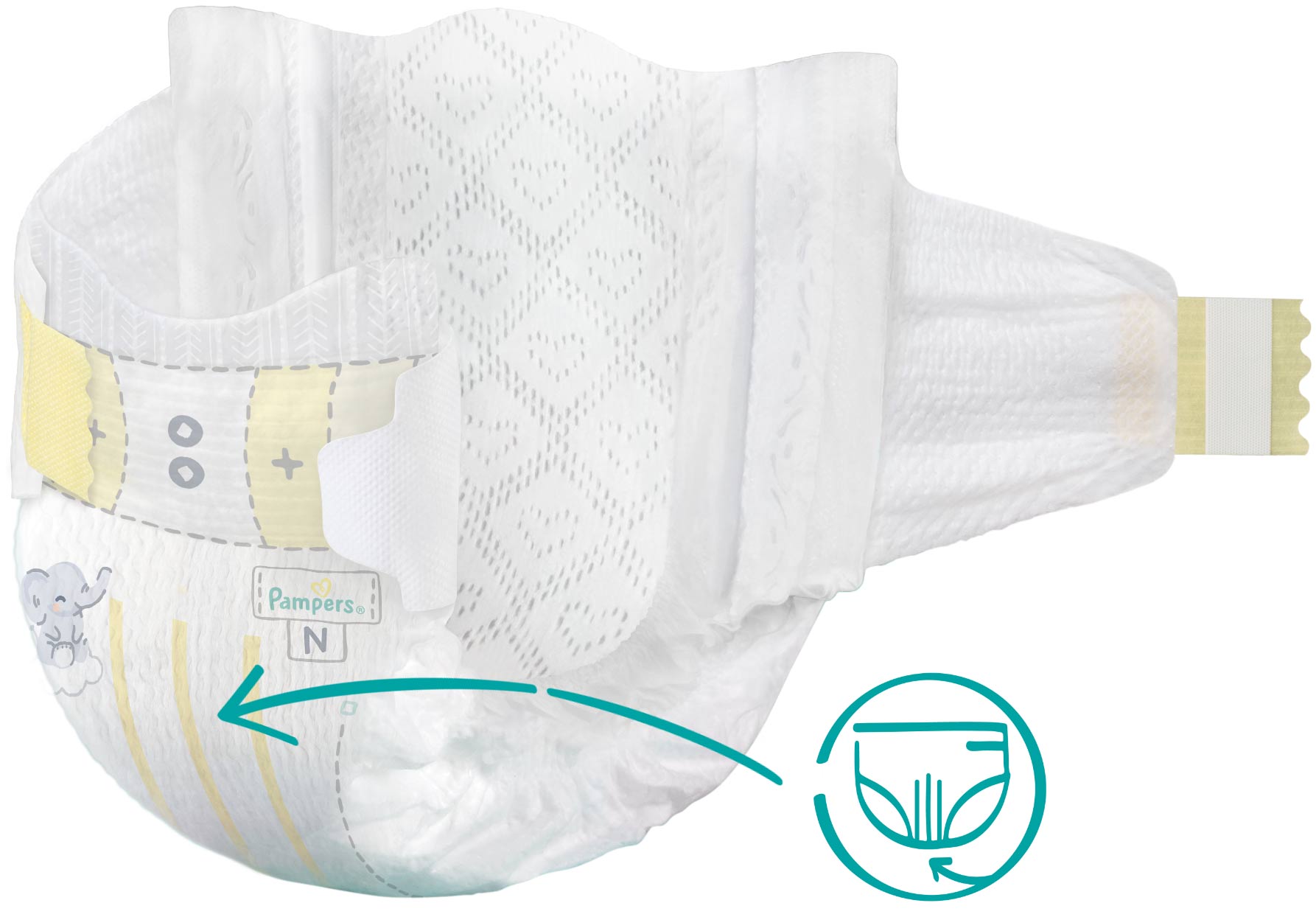 Featuring the New Pampers Multi-stripe Wetness Indicator™
